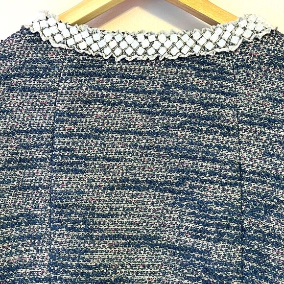 Anthropologie Isani Massey Cropped Tweed Beaded Jacket Boho Glam New Blue Medium - Picture 9 of 15